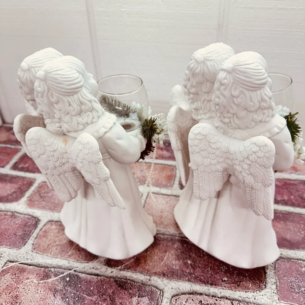 Pair of Ceramic Angel Votive Candle Holders - Christmas Holiday‎ - Vintage 1997
